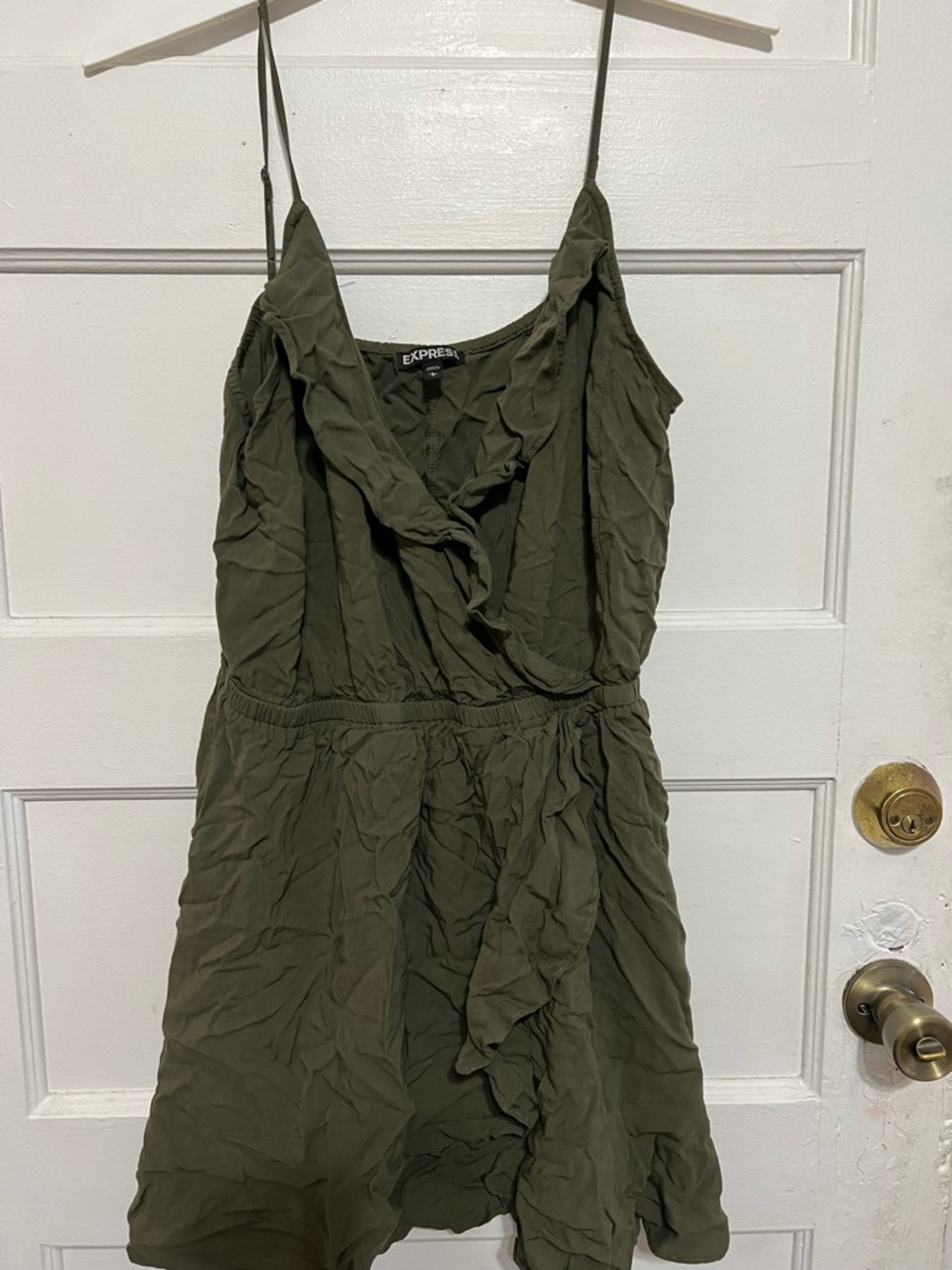 Express Olive Green Ruffle Wrap Mini Dress